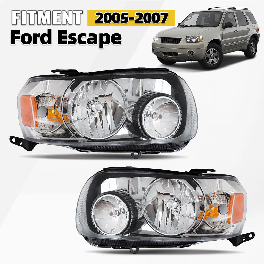 Halogen Headlight Set for Ford Escape (2005–2007) - Chrome Left + Right Pair