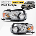 Halogen Headlight Set for Ford Escape (2005–2007) - Chrome Left + Right Pair