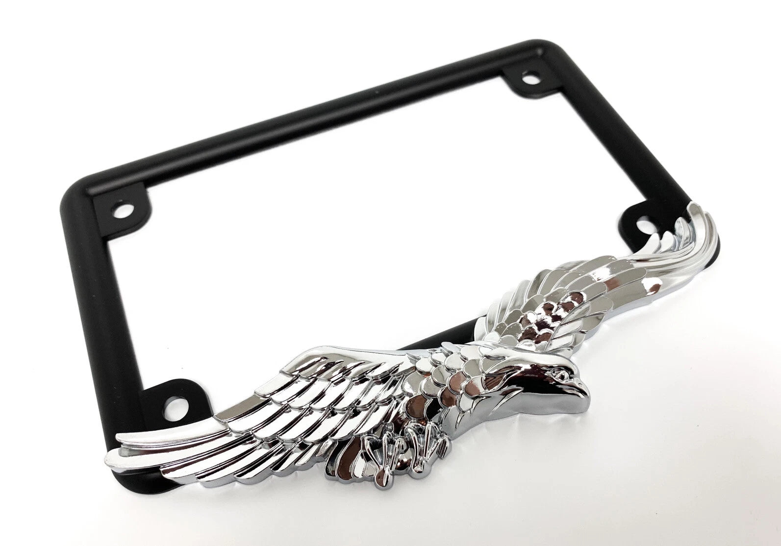 Metal License Plate Frame Black Chrome American Eagle for Harley Touring (1996–2023)