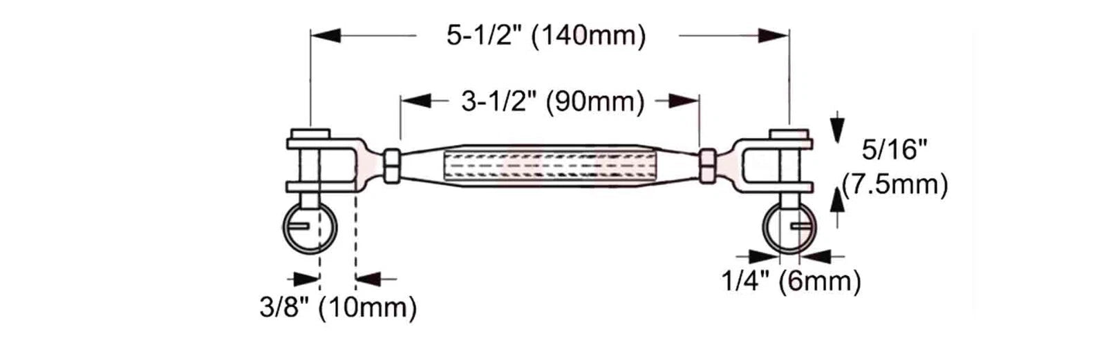 1/4" Jaw & Jaw Turnbuckle for M6 Applications (316 Stainless Steel)