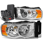 Pair of Chrome/Amber Signal Headlight Lamps for Dodge Ram Pickup (2002–2005)