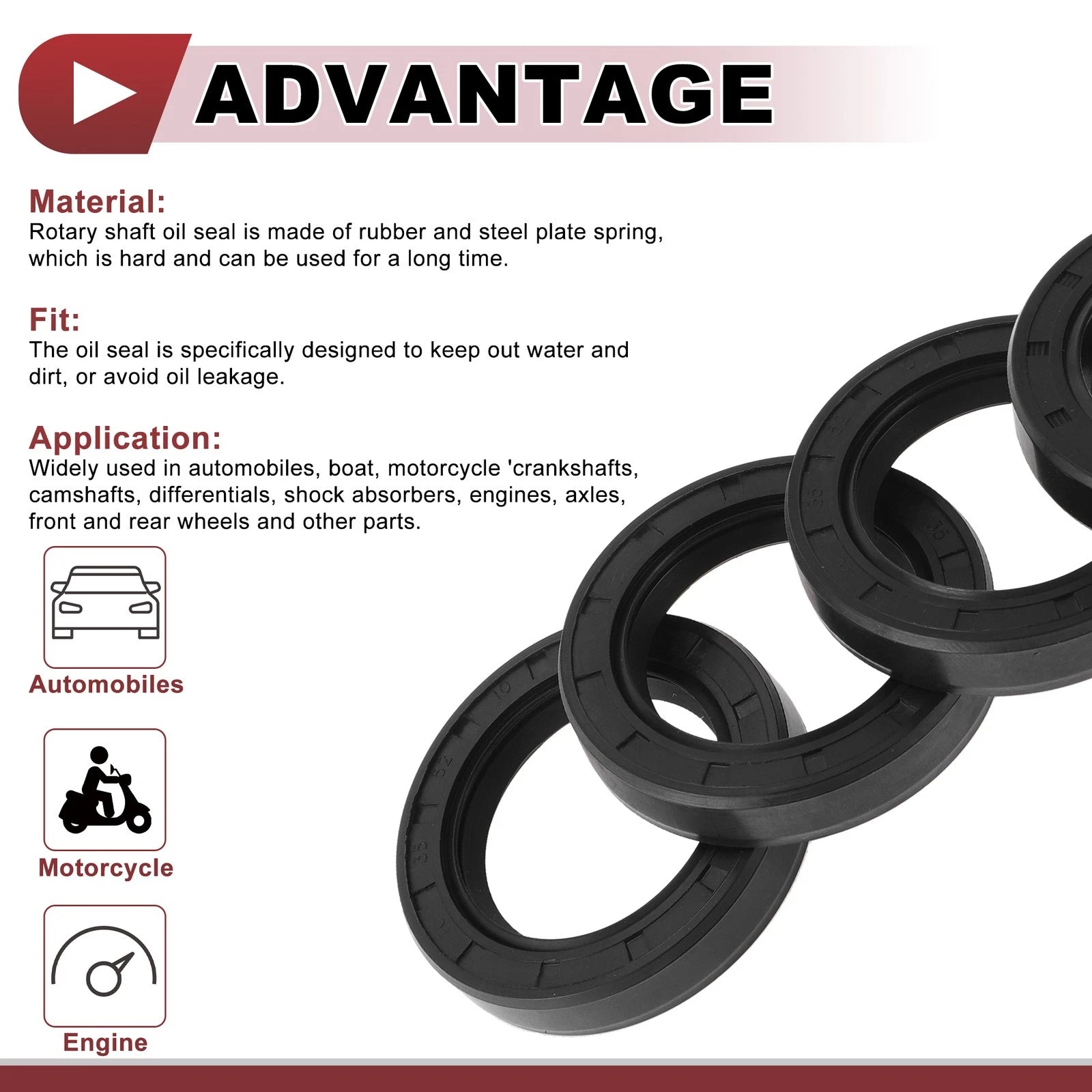 Set of 5 Rotary Shaft Oil Seals 35x52x10mm Nitrile Rubber 672668828731