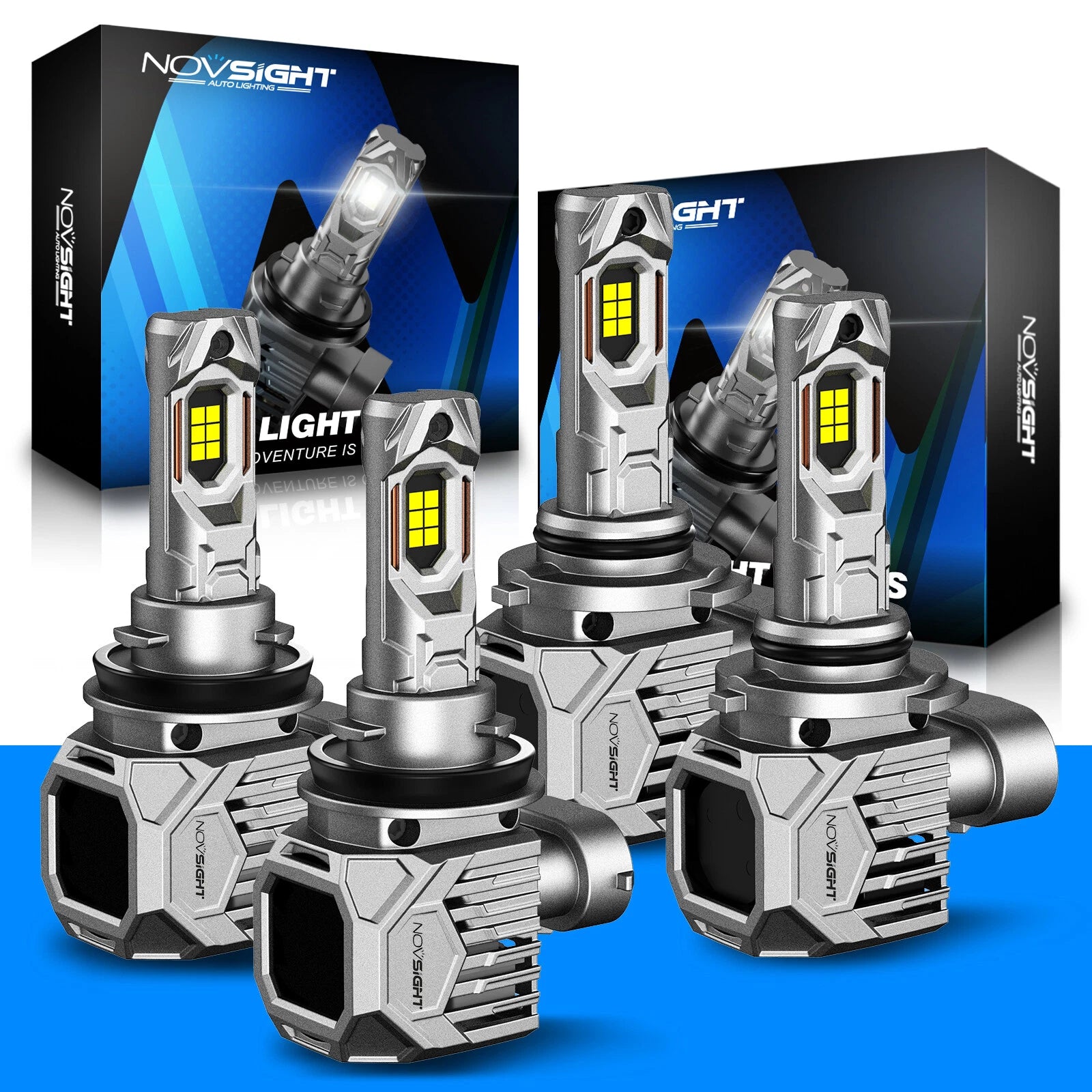 4X 9005 H11 LED Headlight Bulbs Kit for NOVSIGHT (6500K, 60000LM)