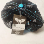 Motorcycle Helmet Cat Snapback Hat for Women - Black with Blue Stitching