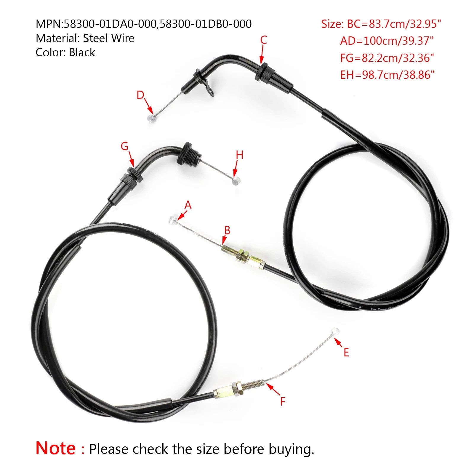 Throttle Cable for Suzuki GS500 GS500F (2001–2009) 58300-01DA0-000
