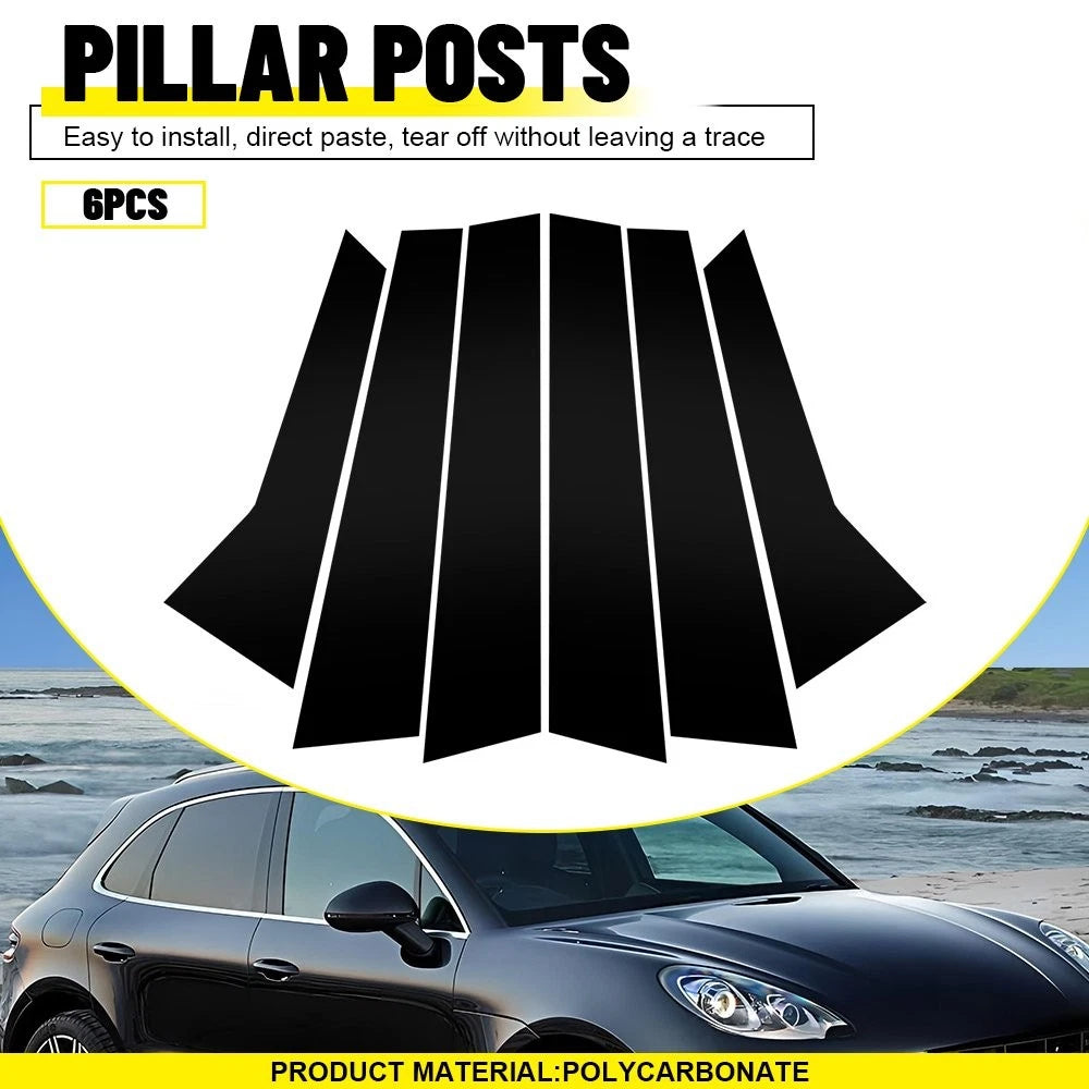6PCS Door Trim Pillar Posts Gloss Black Cover for Porsche Macan (2014–2022)