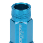 Set of 20 Open End M12x1.25 50mm Tall Sky Blue Aluminum Lug Nuts + Adapter