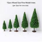 15Pcs Mixed Size Pine Trees for Train Railroad Diorama Scenery