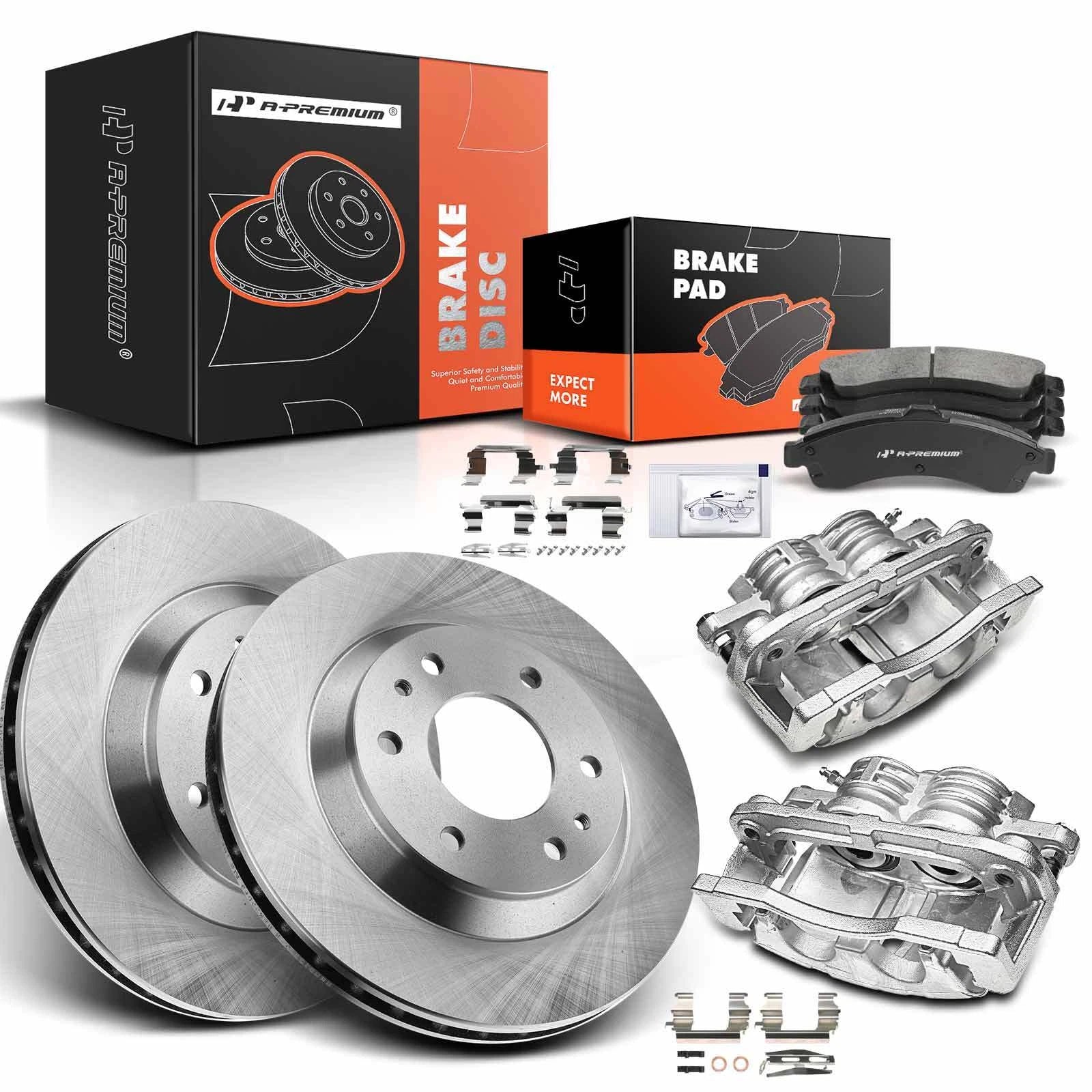 Front Brake Rotors & Pads + Caliper for Chevy Trailblazer (2002–2009)
