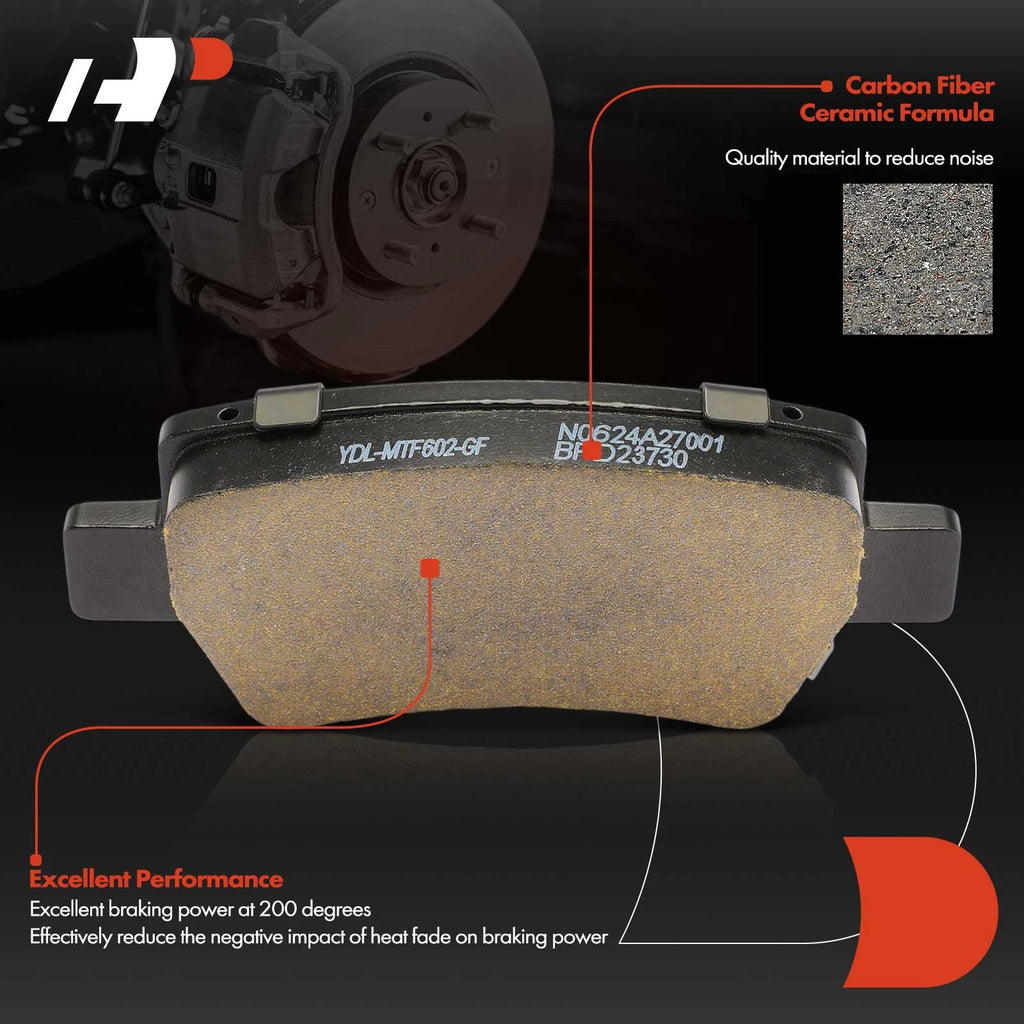 Set of 4 Rear Ceramic Brake Pads with Hardware for Hyundai Elantra Kia Seltos