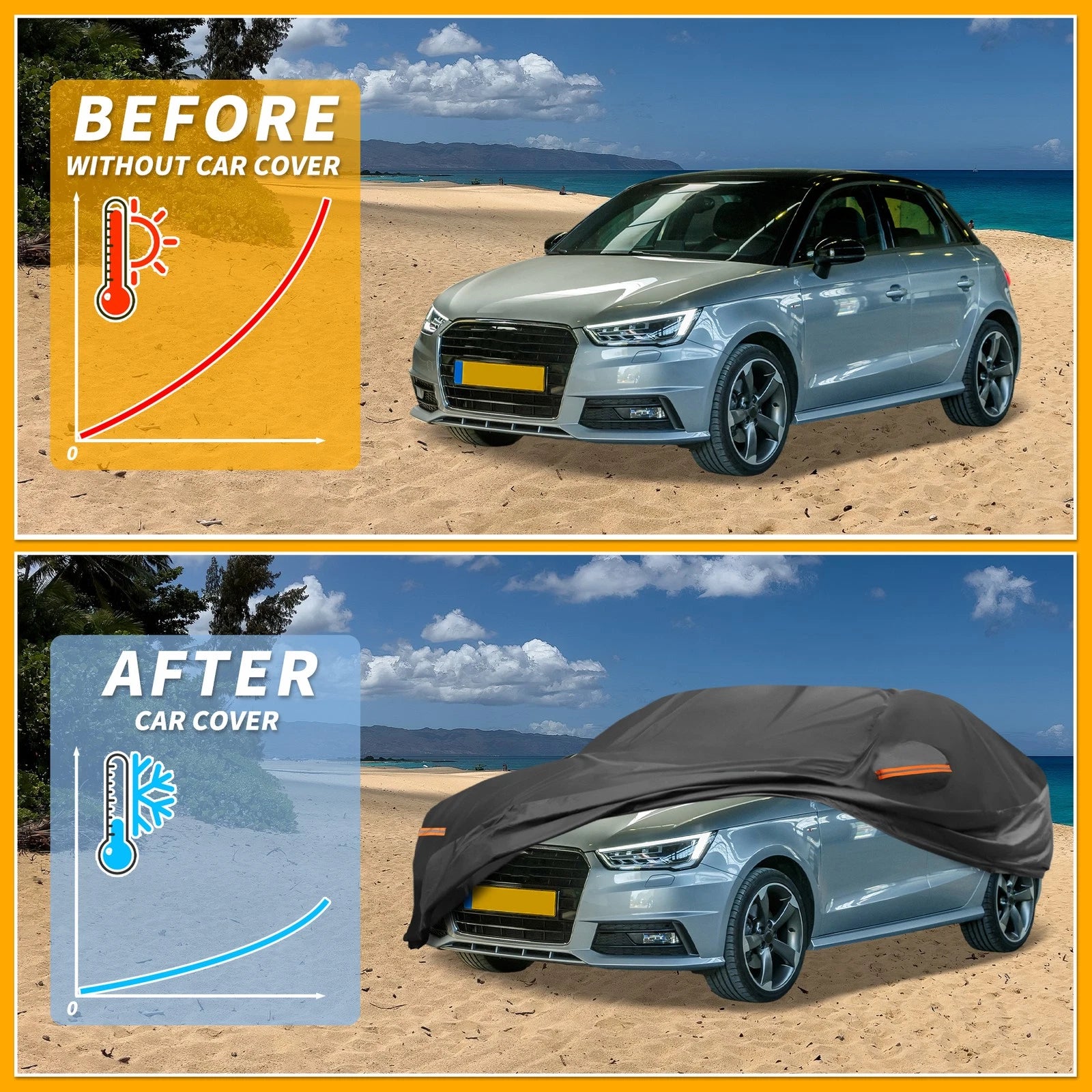 Waterproof Car Cover for Audi A1 (All Weather, Black, Aluminum Film)