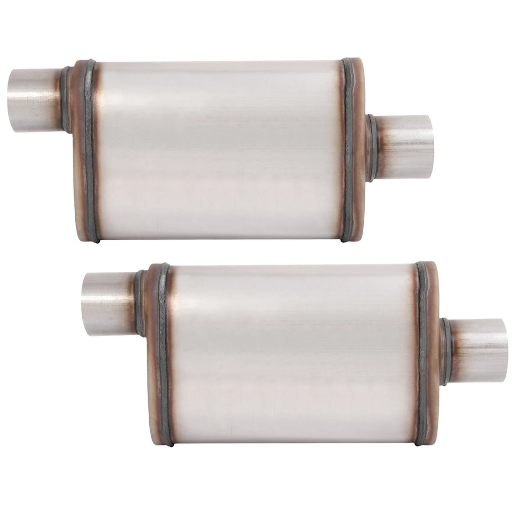 Set of 2 Universal 3" Offset In Center Out Mufflers Stainless Steel
