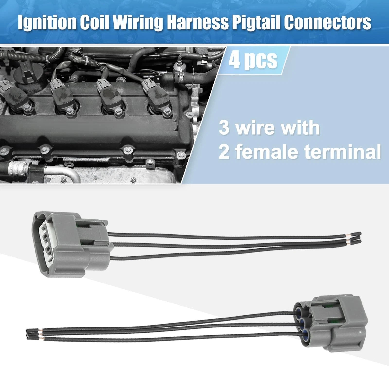 Set of 4 Ignition Coil Connectors for Nissan J48817102 