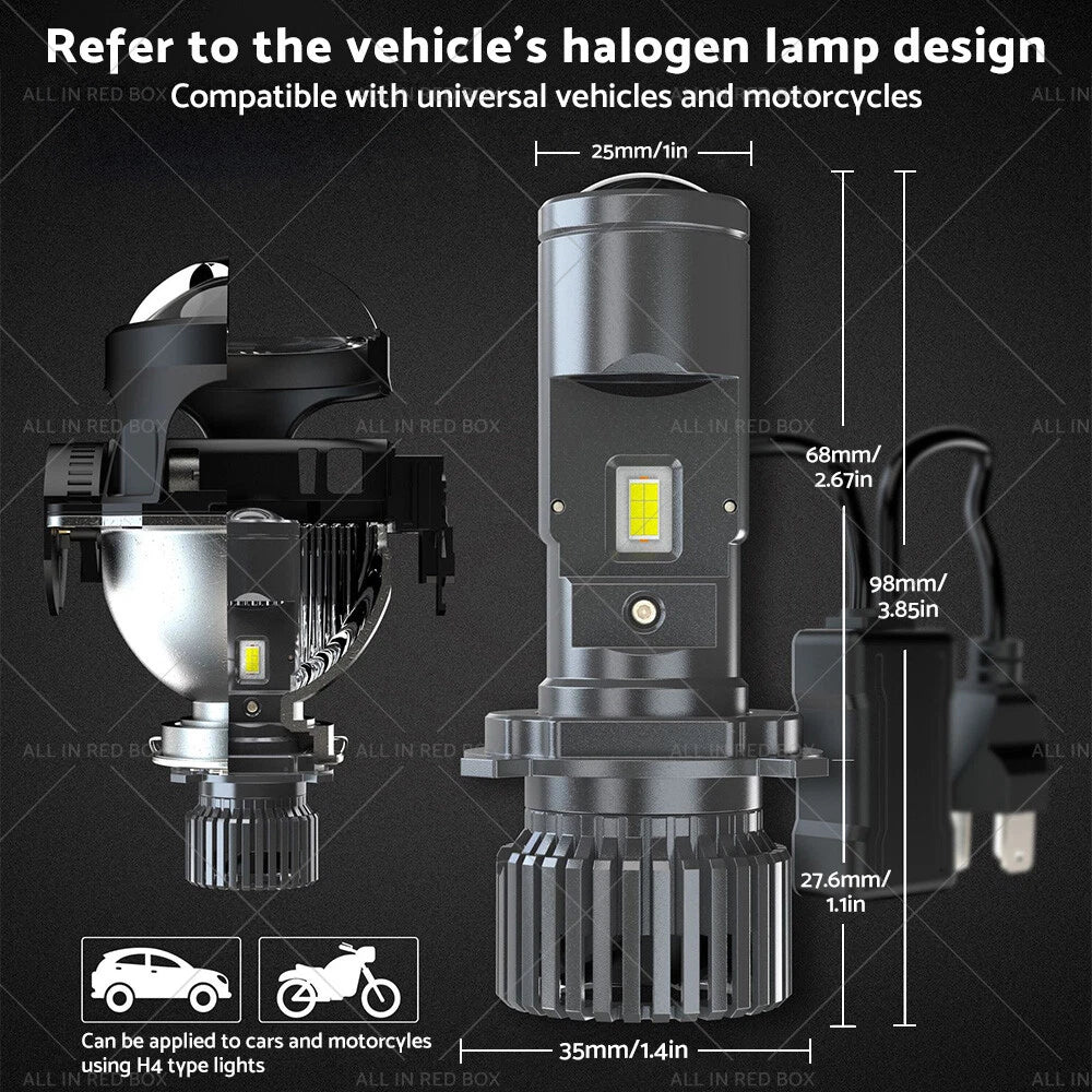 2X Bi-LED Projector Lens Headlight Bulbs for H4 9003 (100W Hi/Lo)
