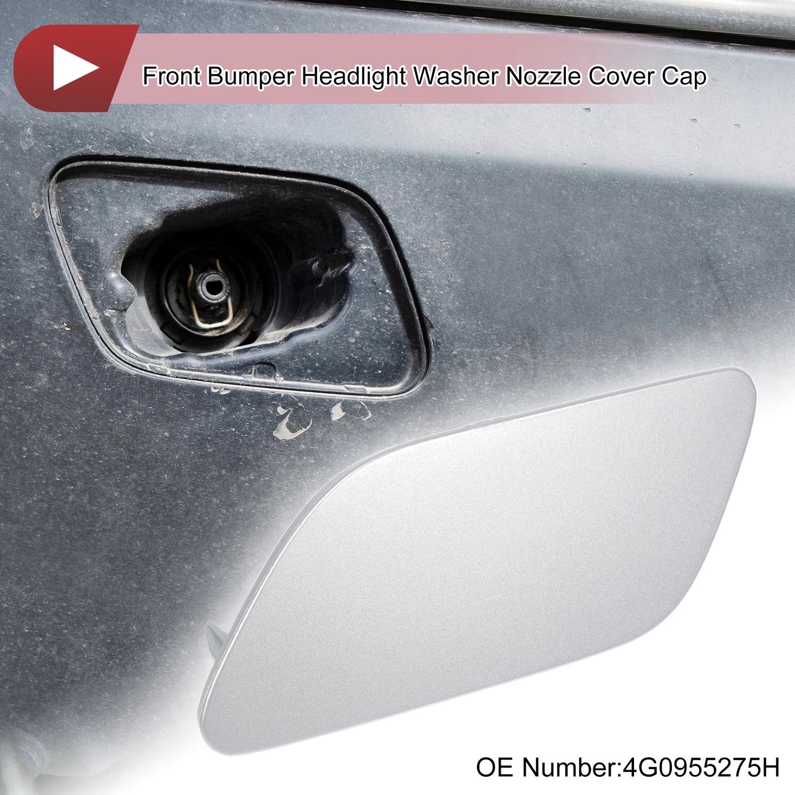 Front Left Washer Nozzle Cover Cap for Audi A6 (C7) (2015–2018) 1 Pcs Silver