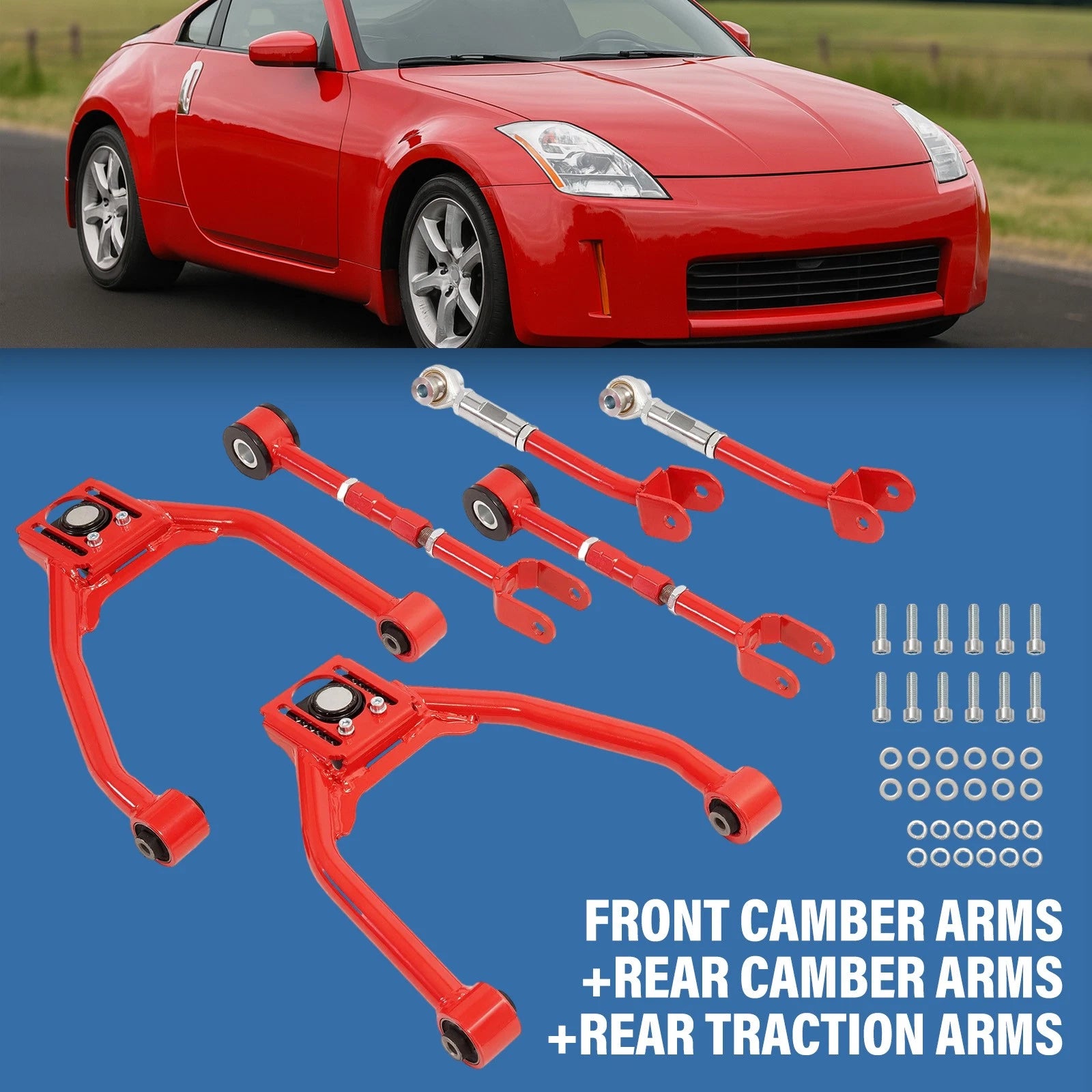 6PCS Camber Arms + Traction Rods for Nissan 350Z Infiniti G35 (2003–2009)