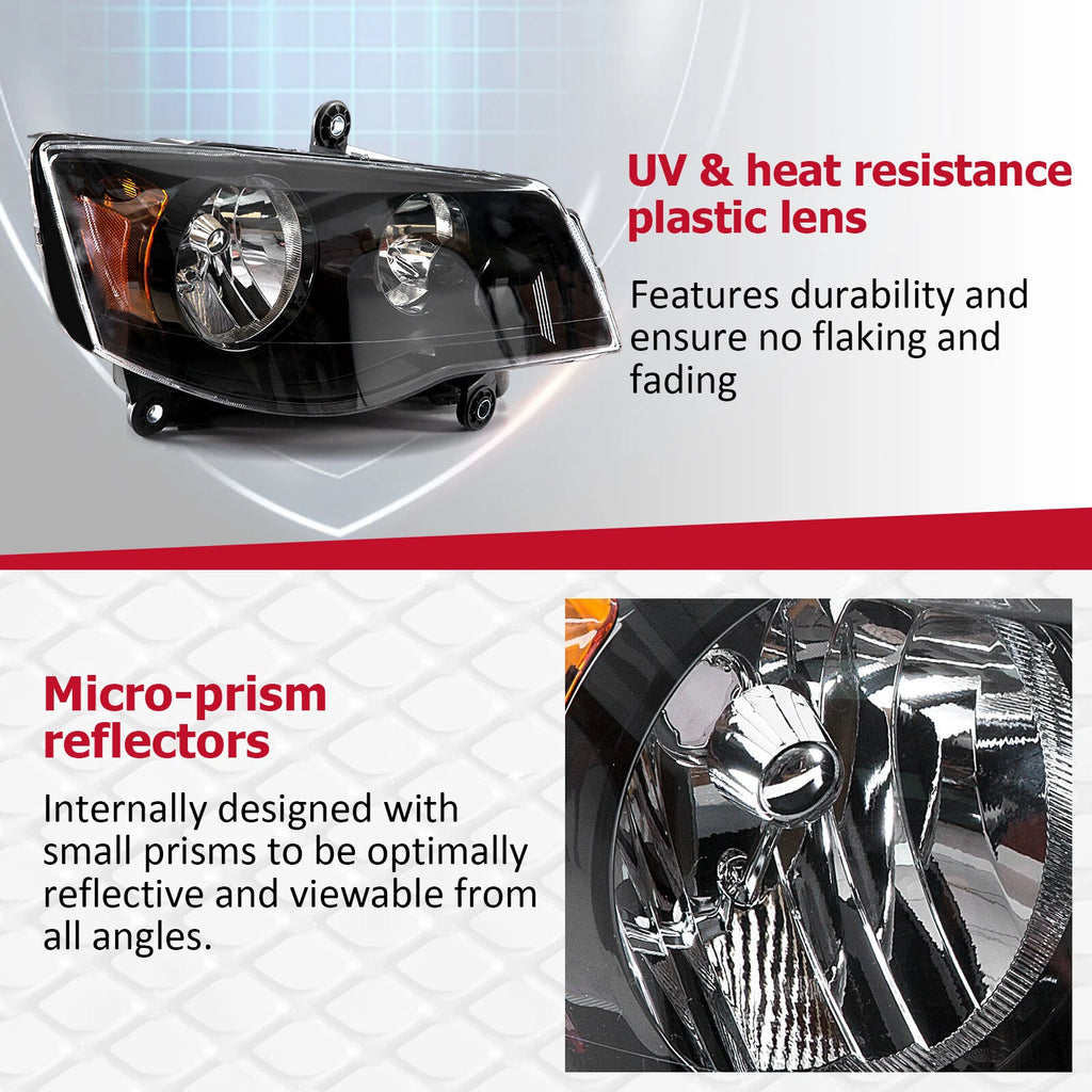 Right Headlight for Chrysler Town & Country (2008–2016) & Dodge Grand Caravan (2011–2020)