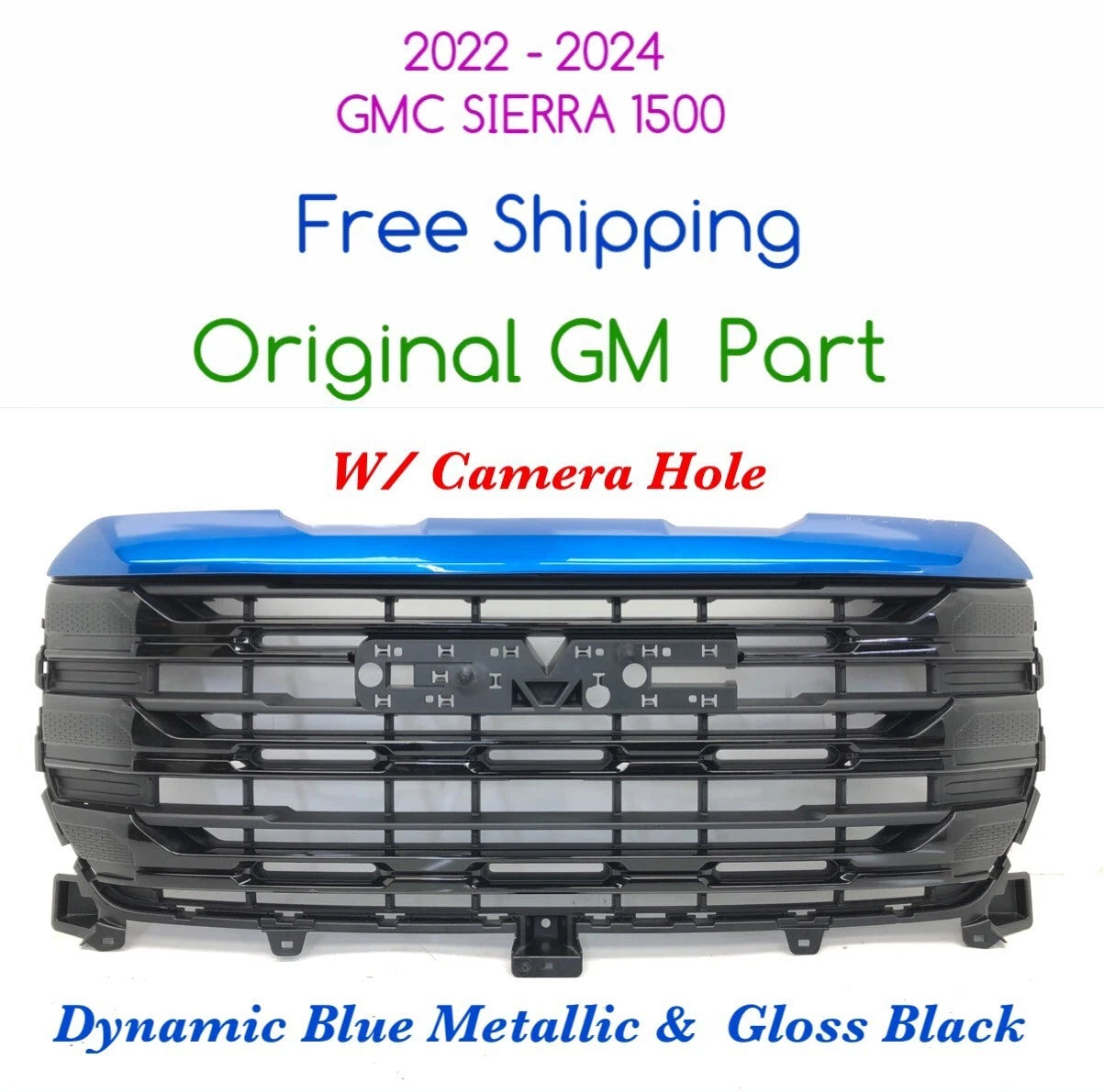 Front Upper Bumper Grille for GMC Sierra 1500 (2022–2024) Dynamic Blue MET 41