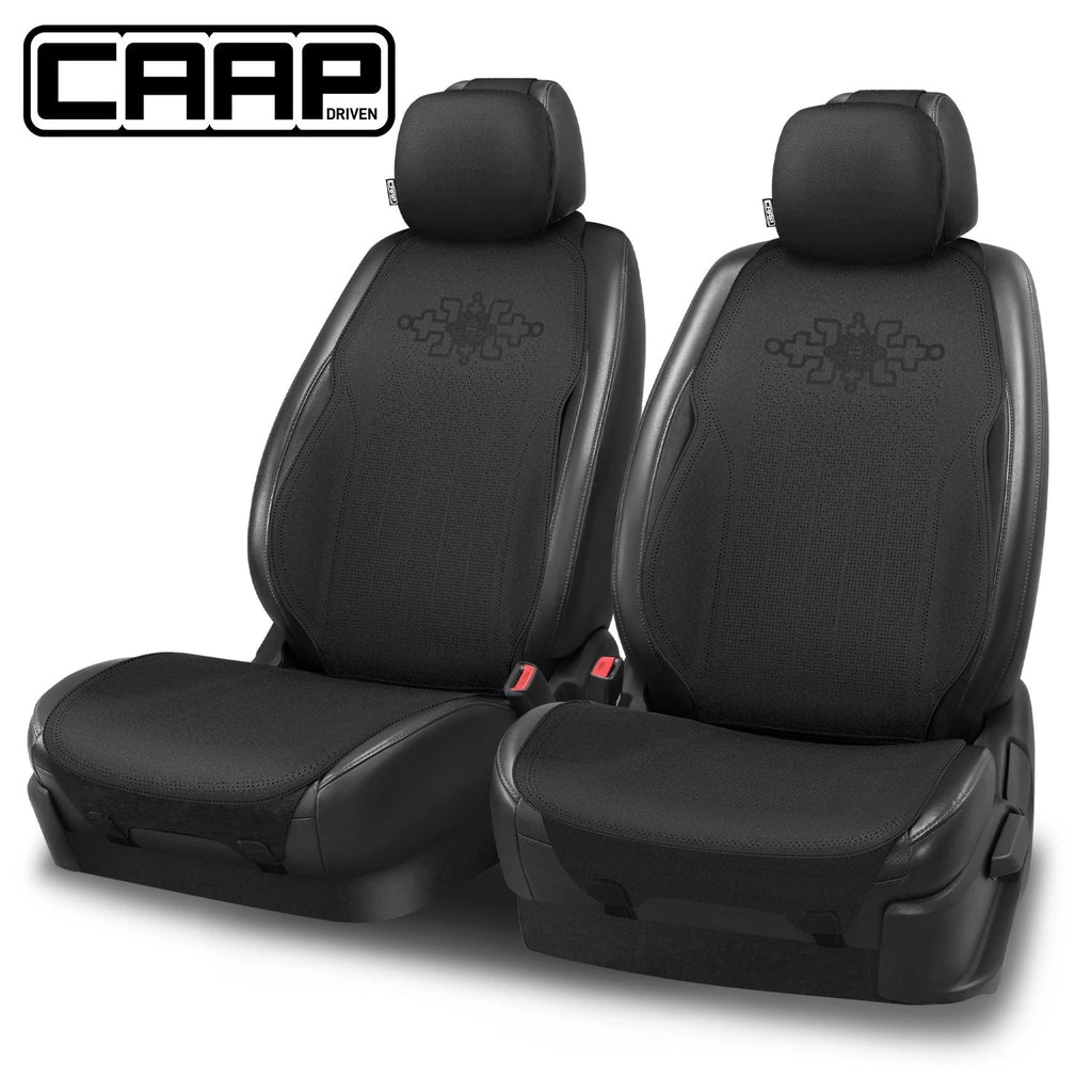 Set of 2 Front Row Seat Covers for Car Truck (CAAP Protex Plus, Black)