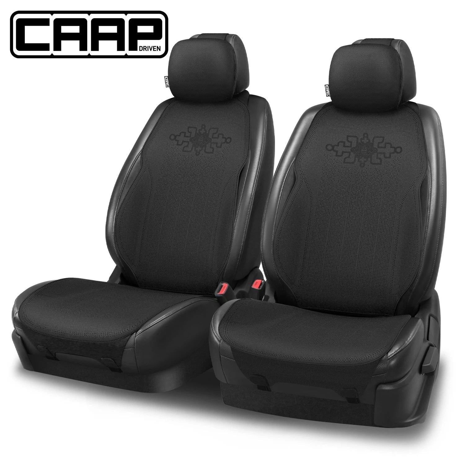 Set of 2 Front Row Seat Covers for Car Truck (CAAP Protex Plus, Black)
