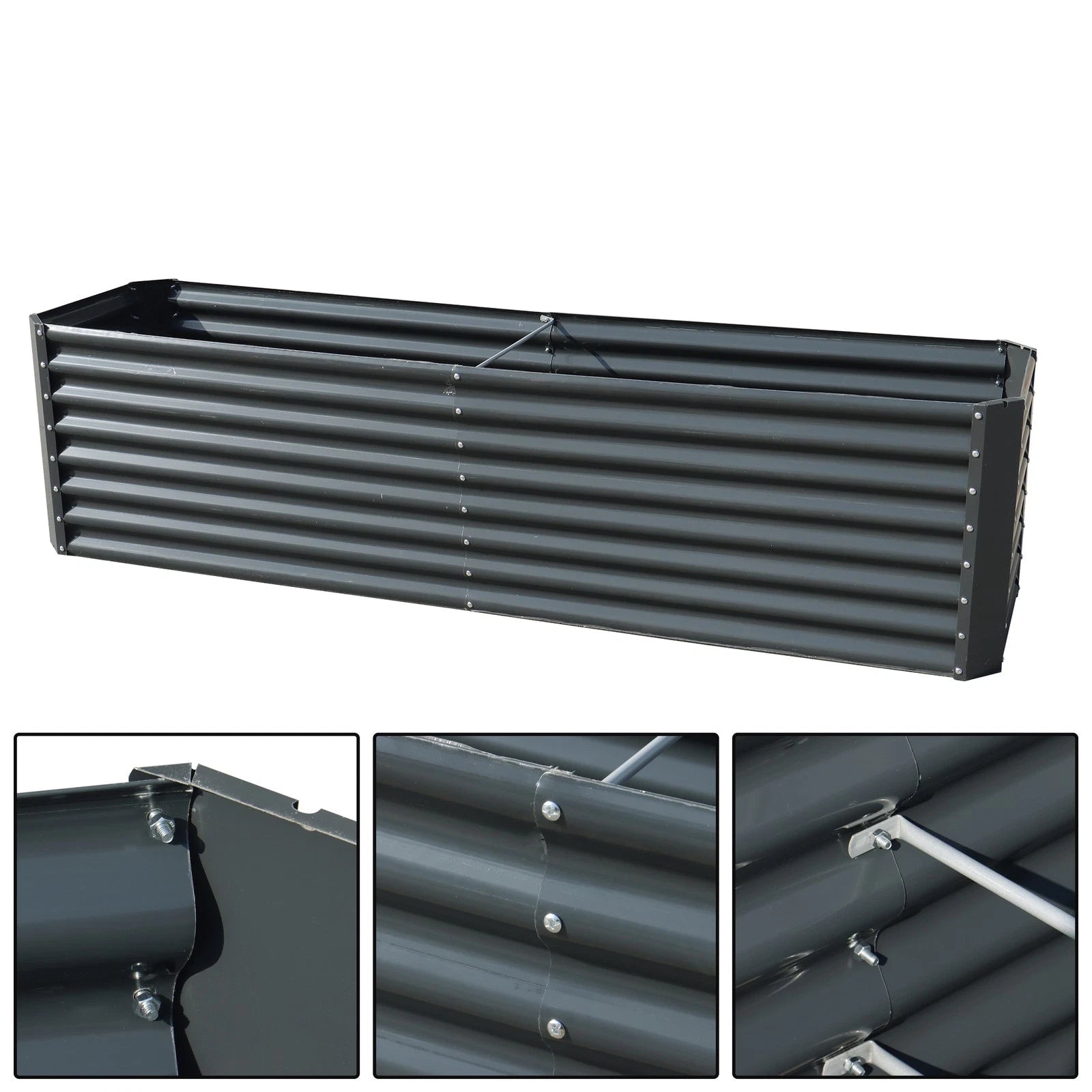 Set of 2 Galvanized Raised Garden Beds for Outdoor Planting
