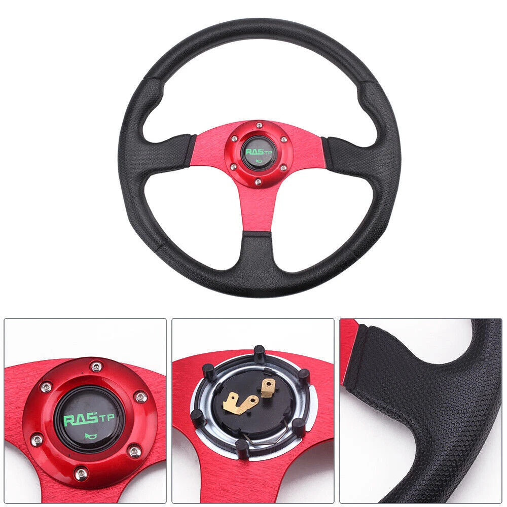 6 Bolt 14" Racing Steering Wheel for Universal Fit (Drifting, Aluminum, Red)
