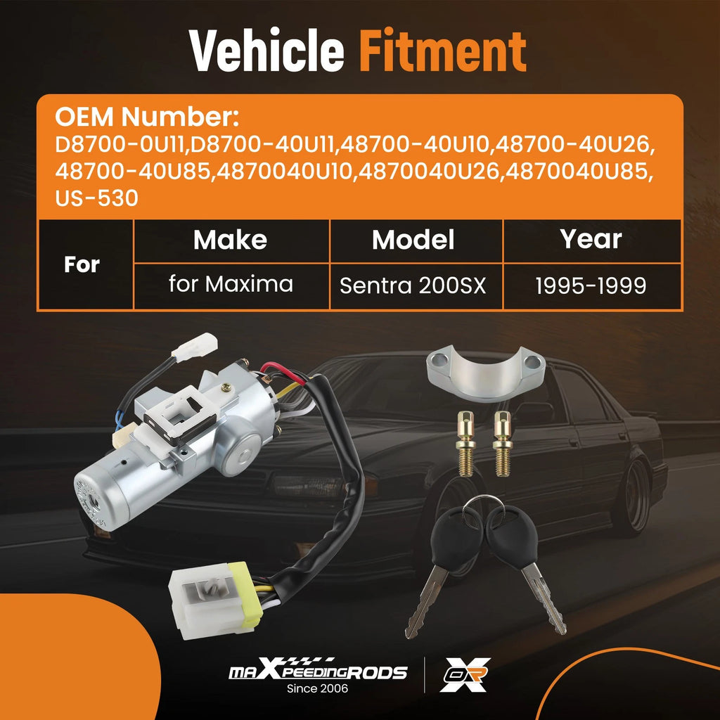 Ignition Switch w/Lock Cylinder + 2 Keys for Nissan Maxima Sentra 200SX (1995–1999)