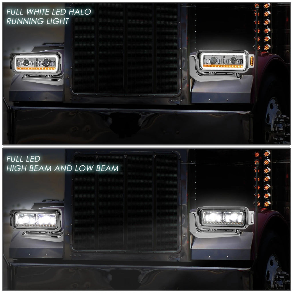 LED DRL Sequential Signal Projector Headlight for Peterbilt 359/379/389 (1981–2021)