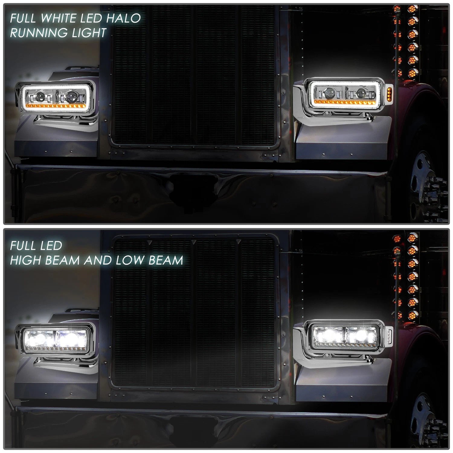 LED DRL Sequential Signal Projector Headlight for Peterbilt 359/379/389 (1981–2021)