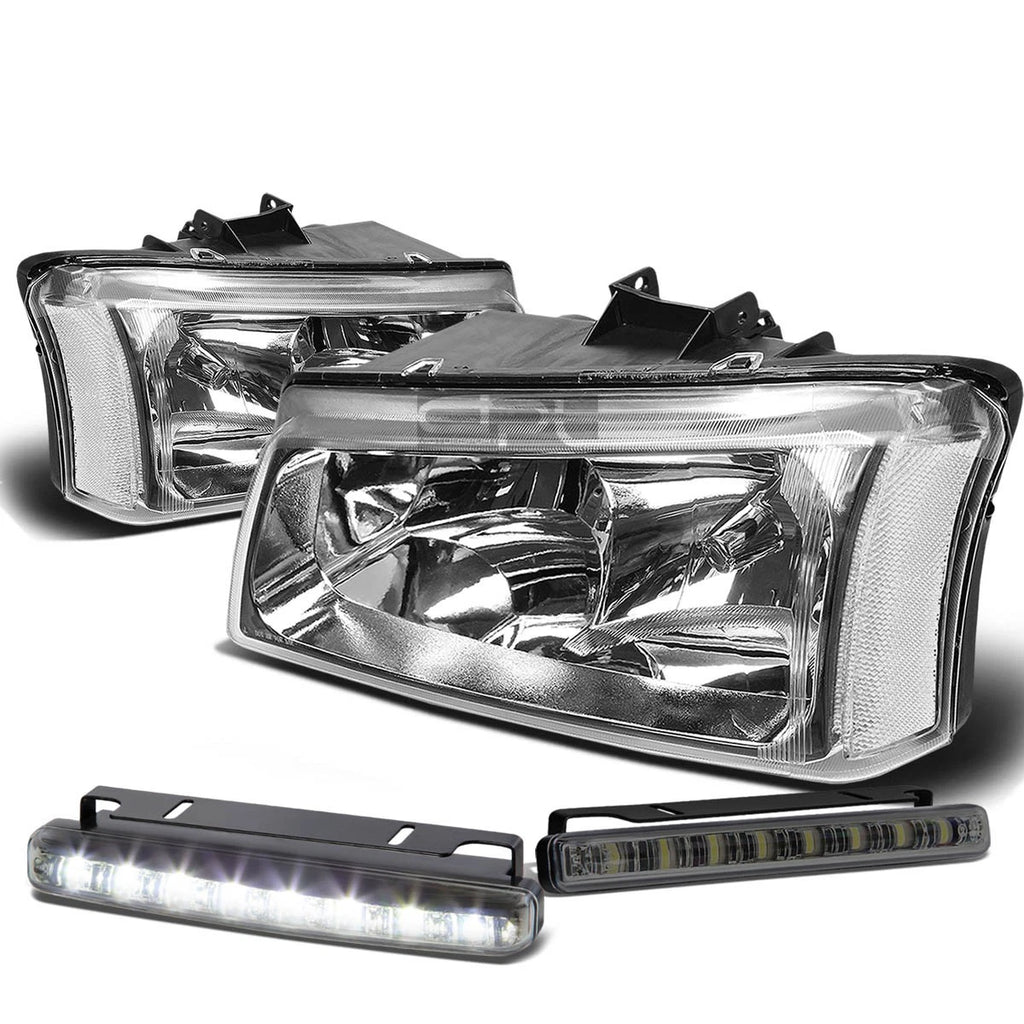 Chrome Crystal Lens Headlight + Clear Corner + LED Fog Light Set for Silverado (2003–2007)