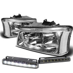 Chrome Crystal Lens Headlight + Clear Corner + LED Fog Light Set for Silverado (2003–2007)