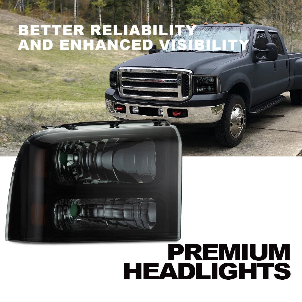 Smoke Lens Headlights for Ford F250 F350 F450 F550 Super Duty (2005–2007)