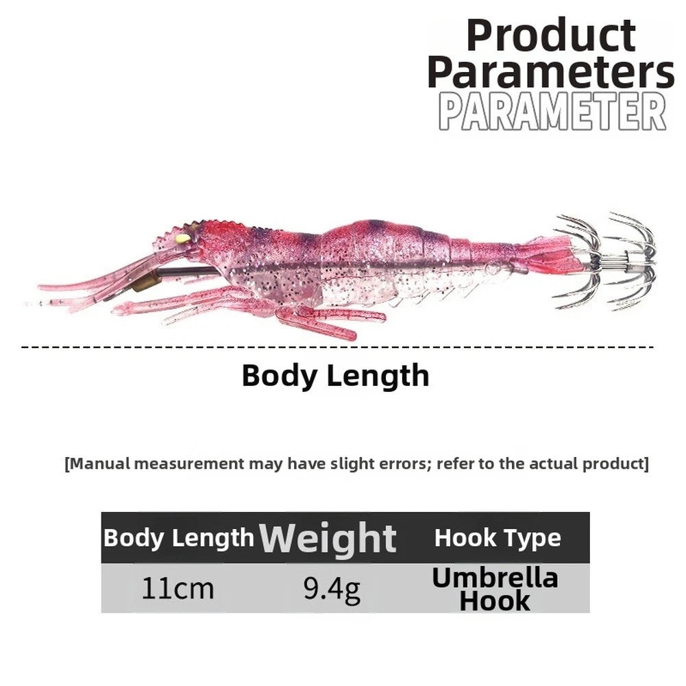 UV Glow in the Dark Shrimp Lure 9.4g with Dual Hooks for Night Fishing
