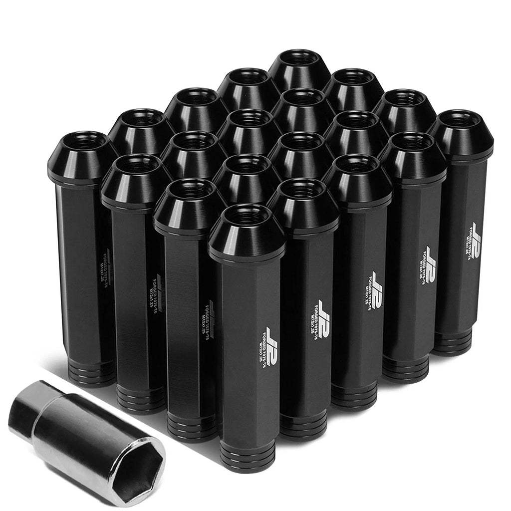 20Pcs J2 7075 Forged Aluminum M12x1.25 Open-End Lug Nut Set w/Adapter Black