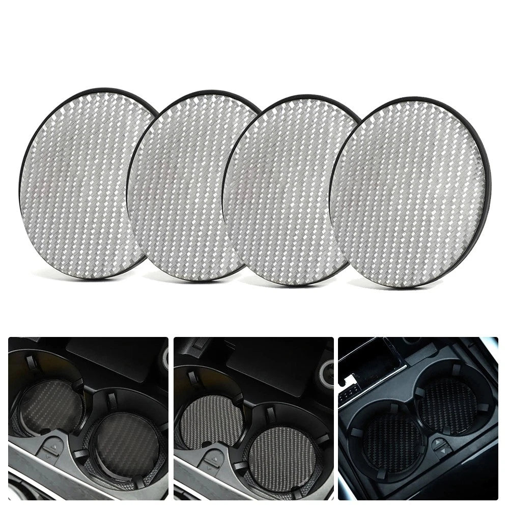 Set of 4 Carbon Fiber Cup Holder Pads Non-Slip for Car Accessories