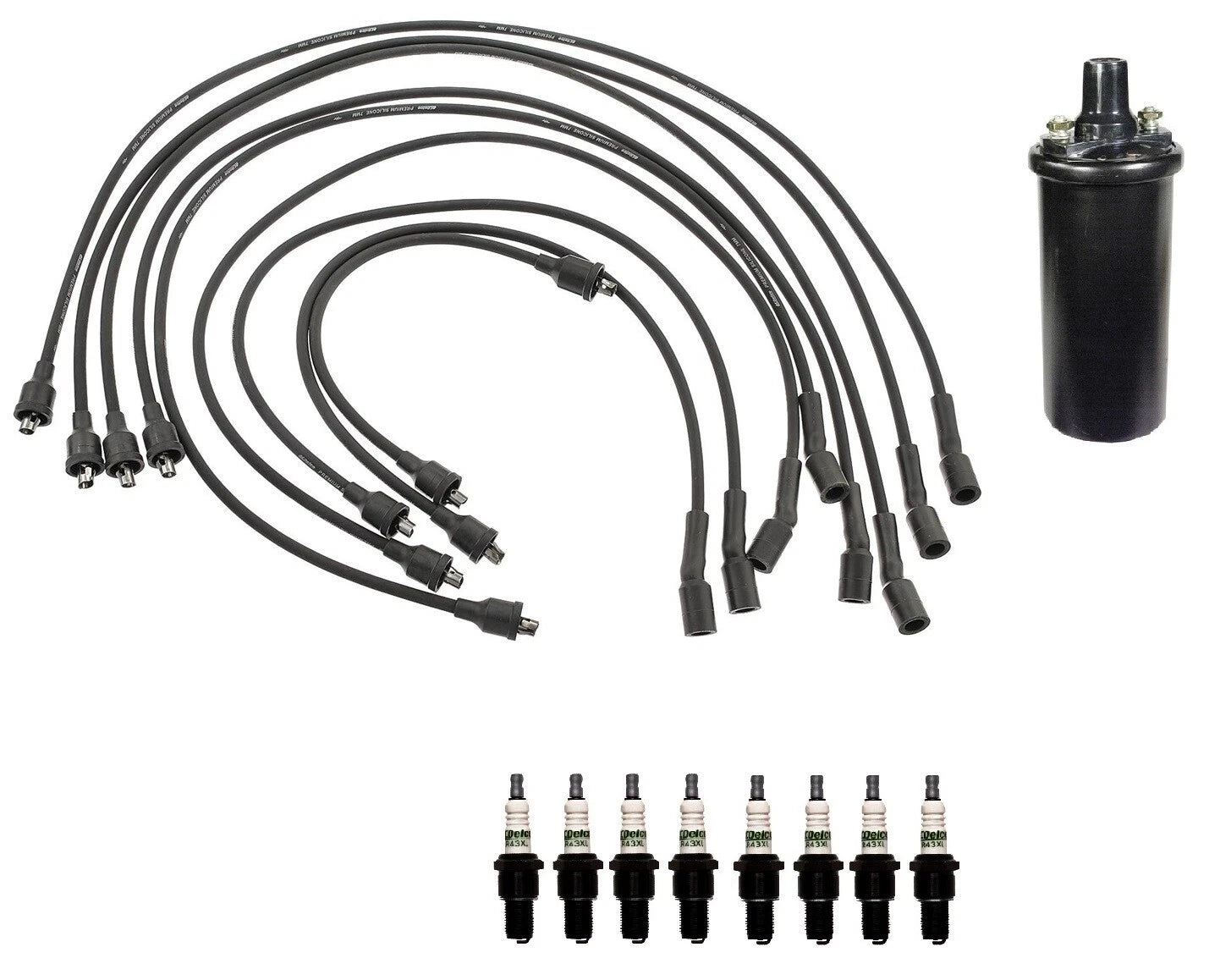 Ignition Wires & Spark Plugs Kit for Chevy Impala GMC K25 K35 V8 (1 Coil, 8 Plugs)