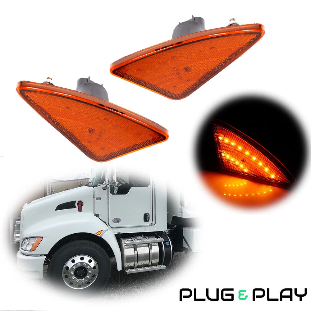 Amber Lens Front Turn Signal Lights for Kenworth T660 T170 T270 T370