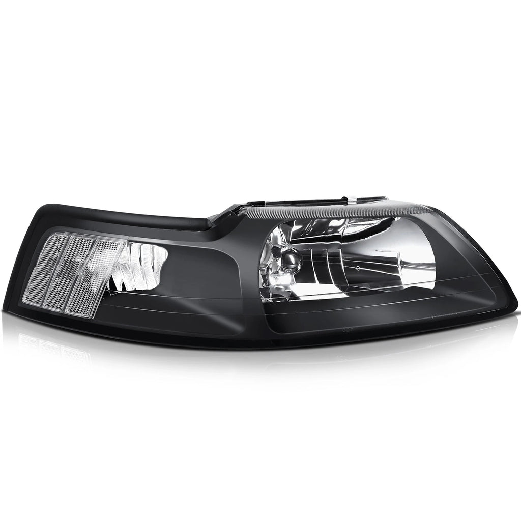 Headlight Assembly Lamps Pair for Ford Mustang (1999-2004) Black Housing Clear Lens