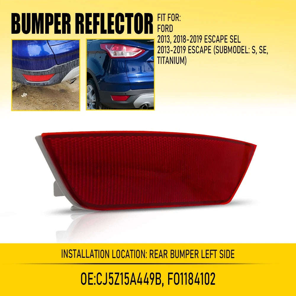 Left Driver Side Rear Bumper Reflector Light for Ford Escape (2013–2019)