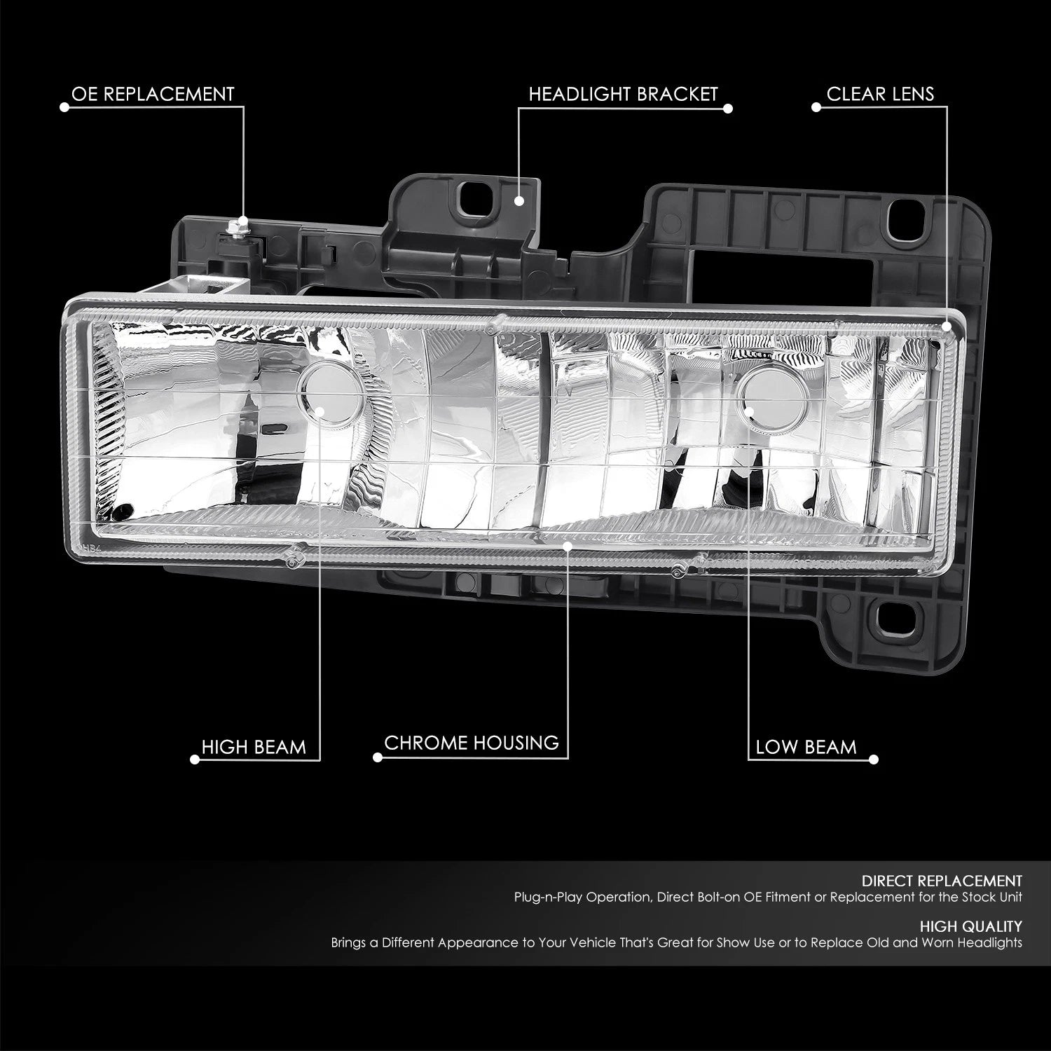 Pair of Chrome Housing Headlights for Chevy C/K Pickup (1988–1998)
