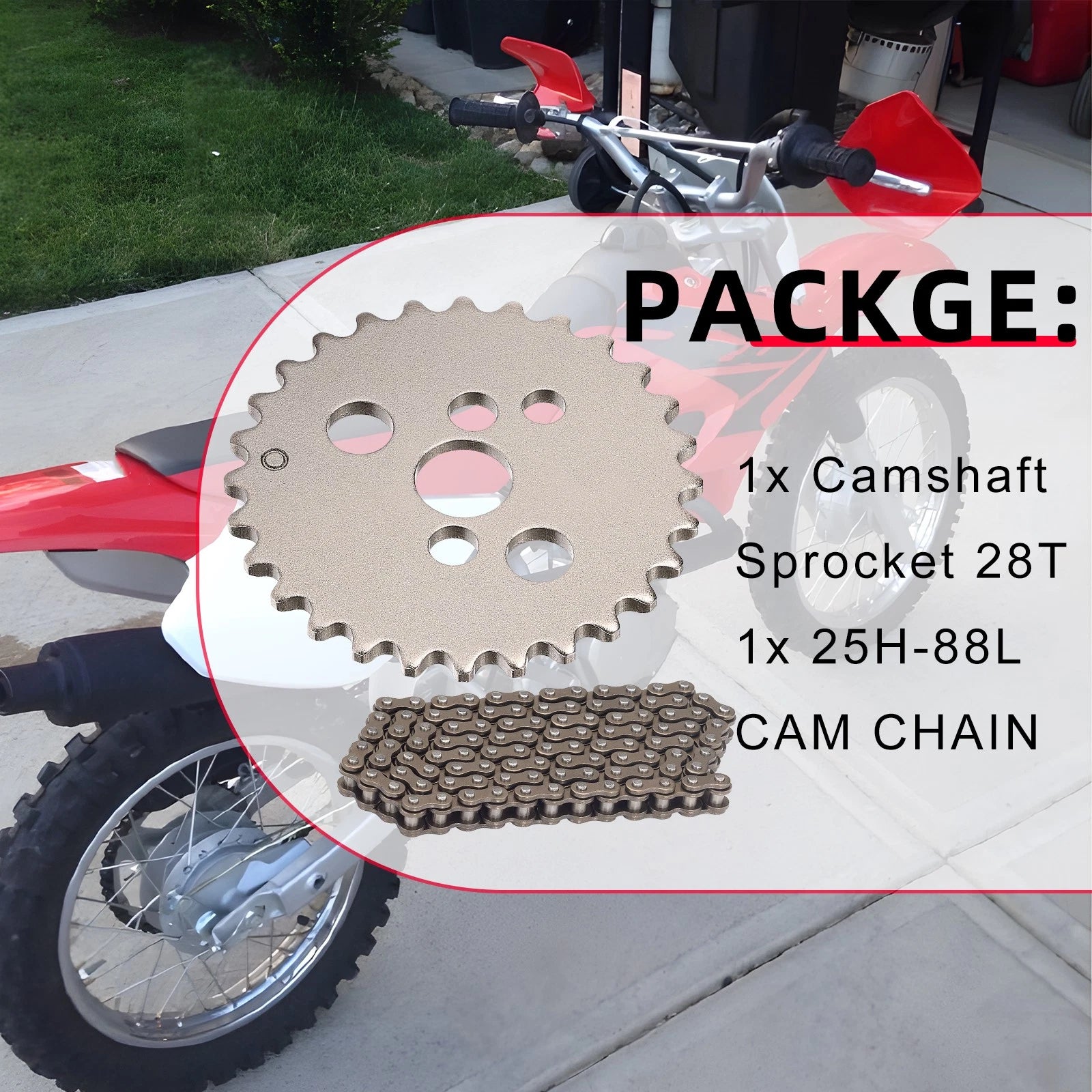 28T Camshaft Sprocket & 88L Cam Chain for Honda XR80R (2000–2003) CRF80F (2004–2013)