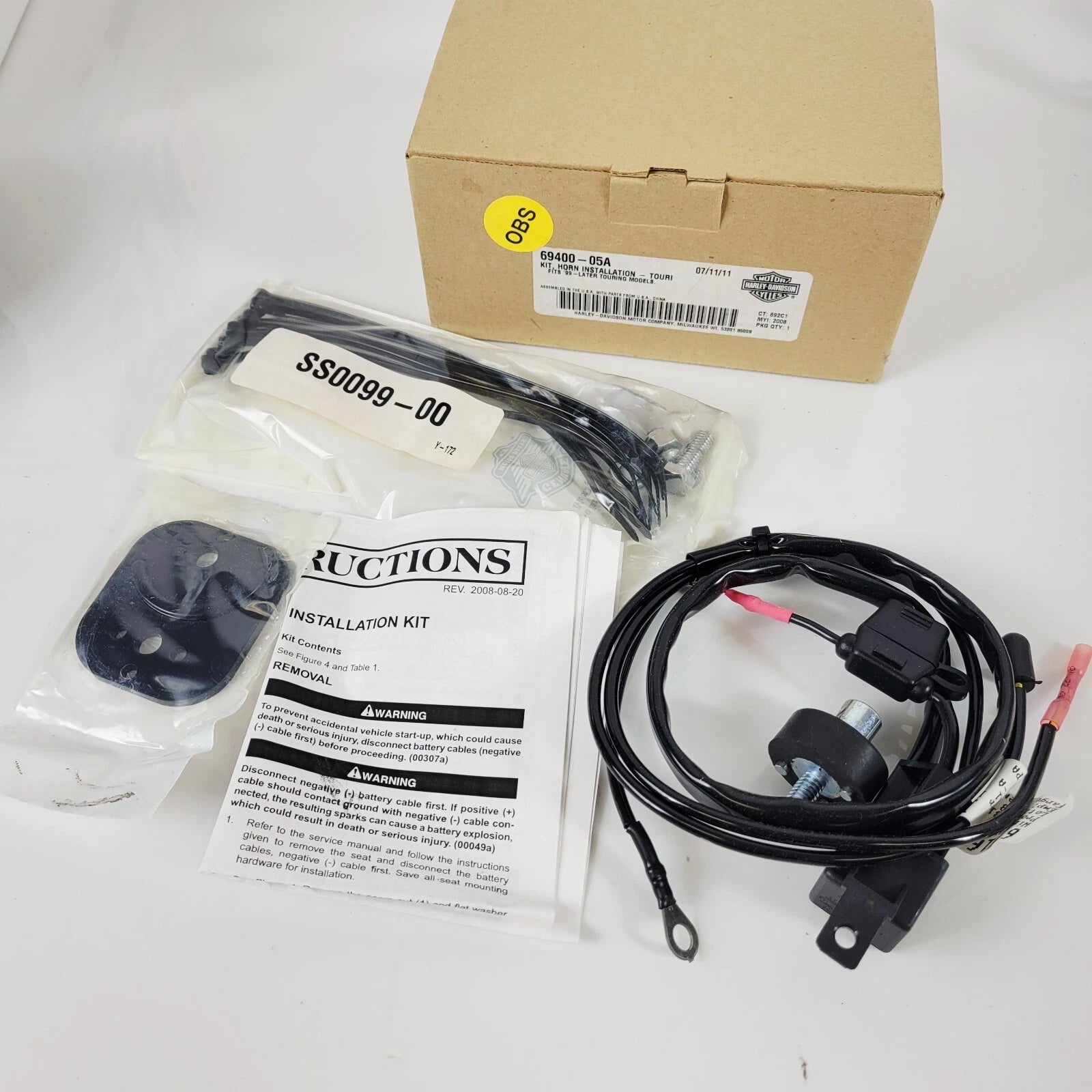 Loud Horn Installation Kit for Harley-Davidson Touring (1999–2013) 69400-05A