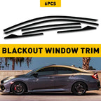Set of 6 Black Chrome Delete Window Trim for Honda Civic (2016–2021)