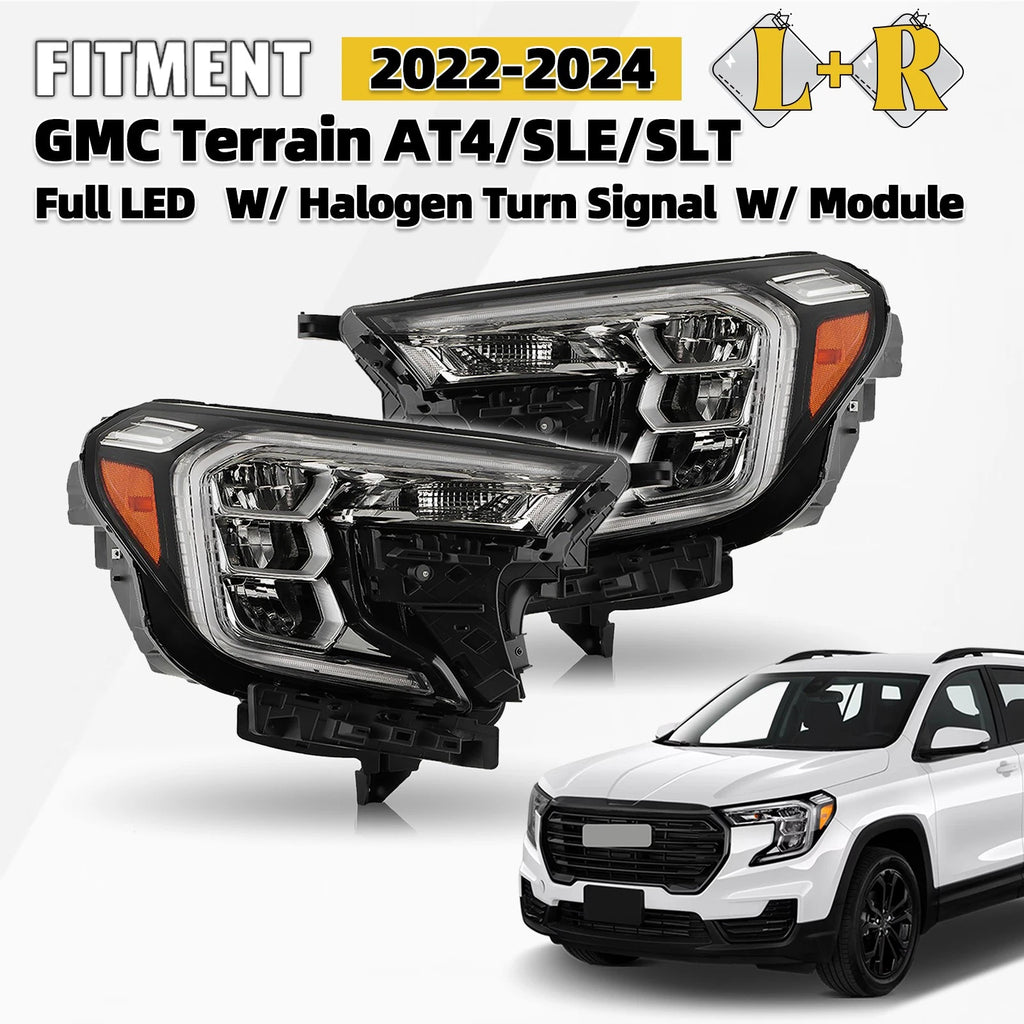 Pair LED Headlights for GMC Terrain AT4/SLE/SLT (2022–2024) w/ Bulb Left+Right