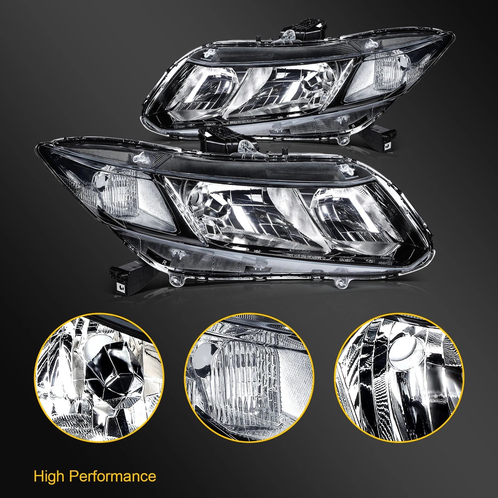 Set of 2 Headlights for Honda Civic (2012–2015)