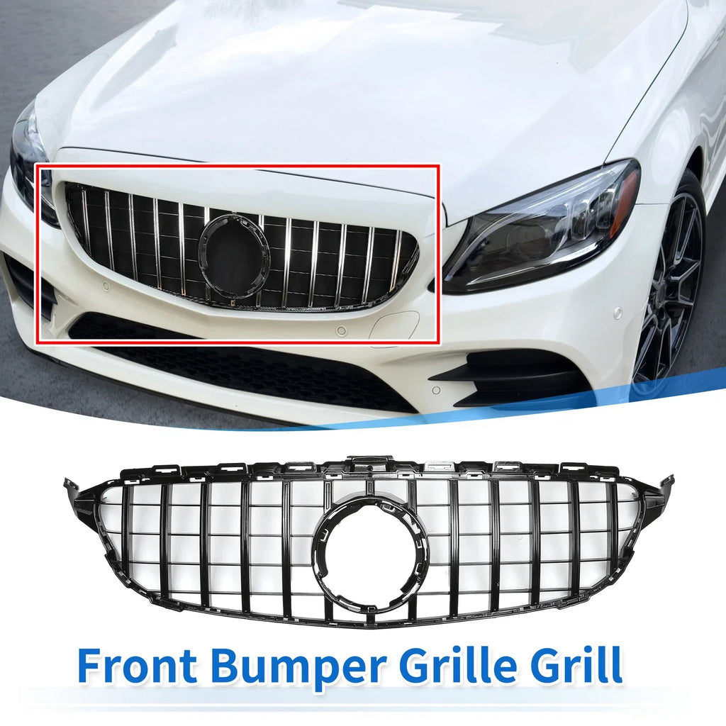 Front Upper Bumper Grille for Mercedes C180 AMG Body Styling Black