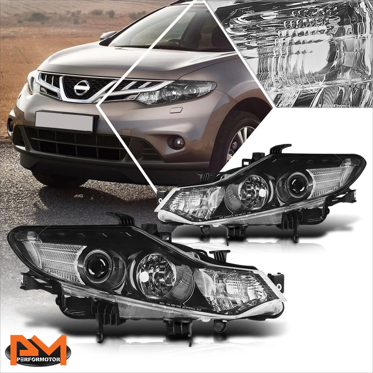 Projector Headlights for Nissan Murano (2009–2014) Black Housing