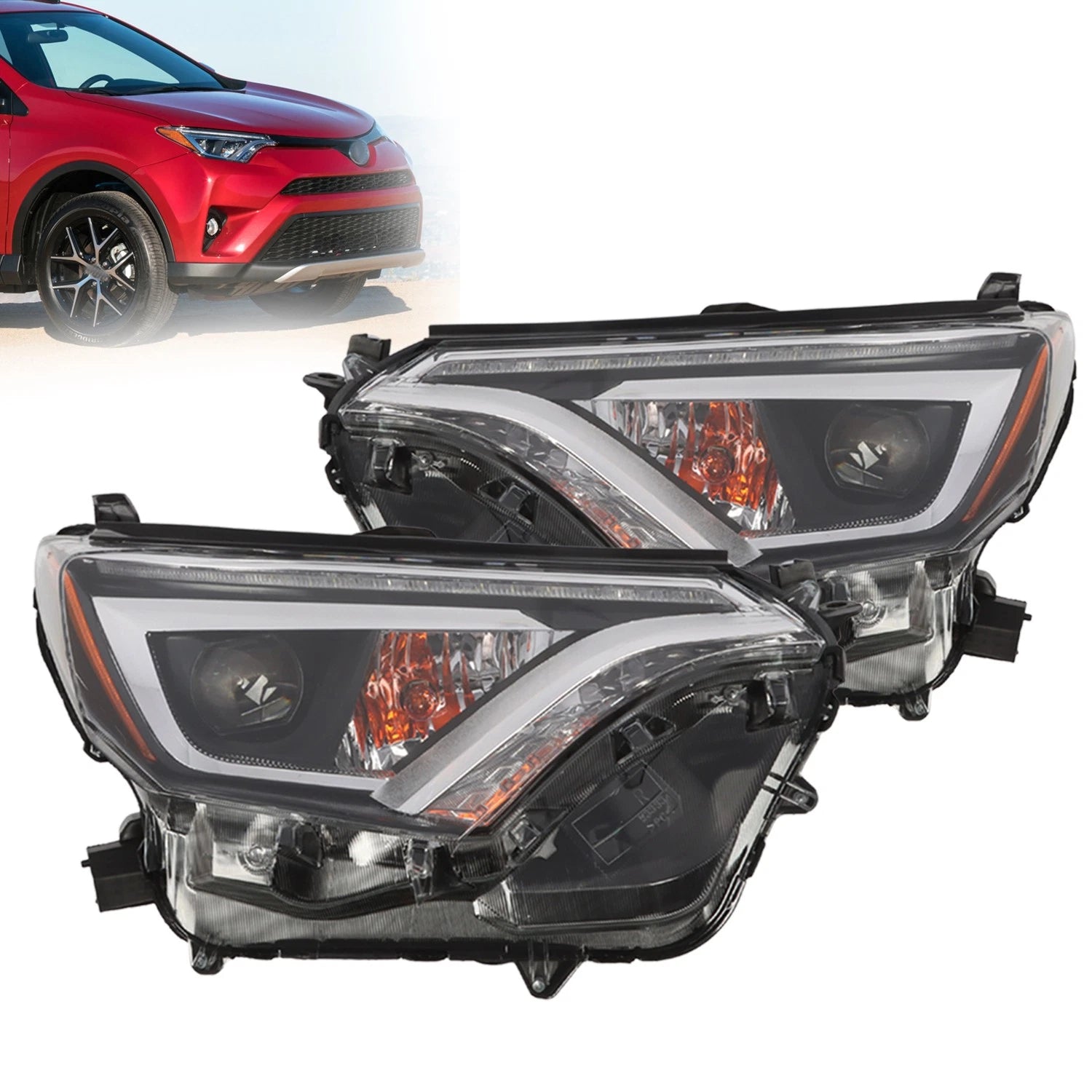 Pair of LED Headlight Headlamps for Toyota RAV4 (2016–2018) Chrome