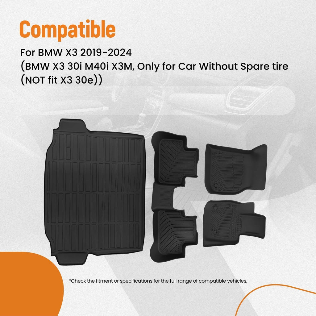 Set of 4 Anti-Slip TPE Floor Mats for BMW X3 (2019–2024) Rubber