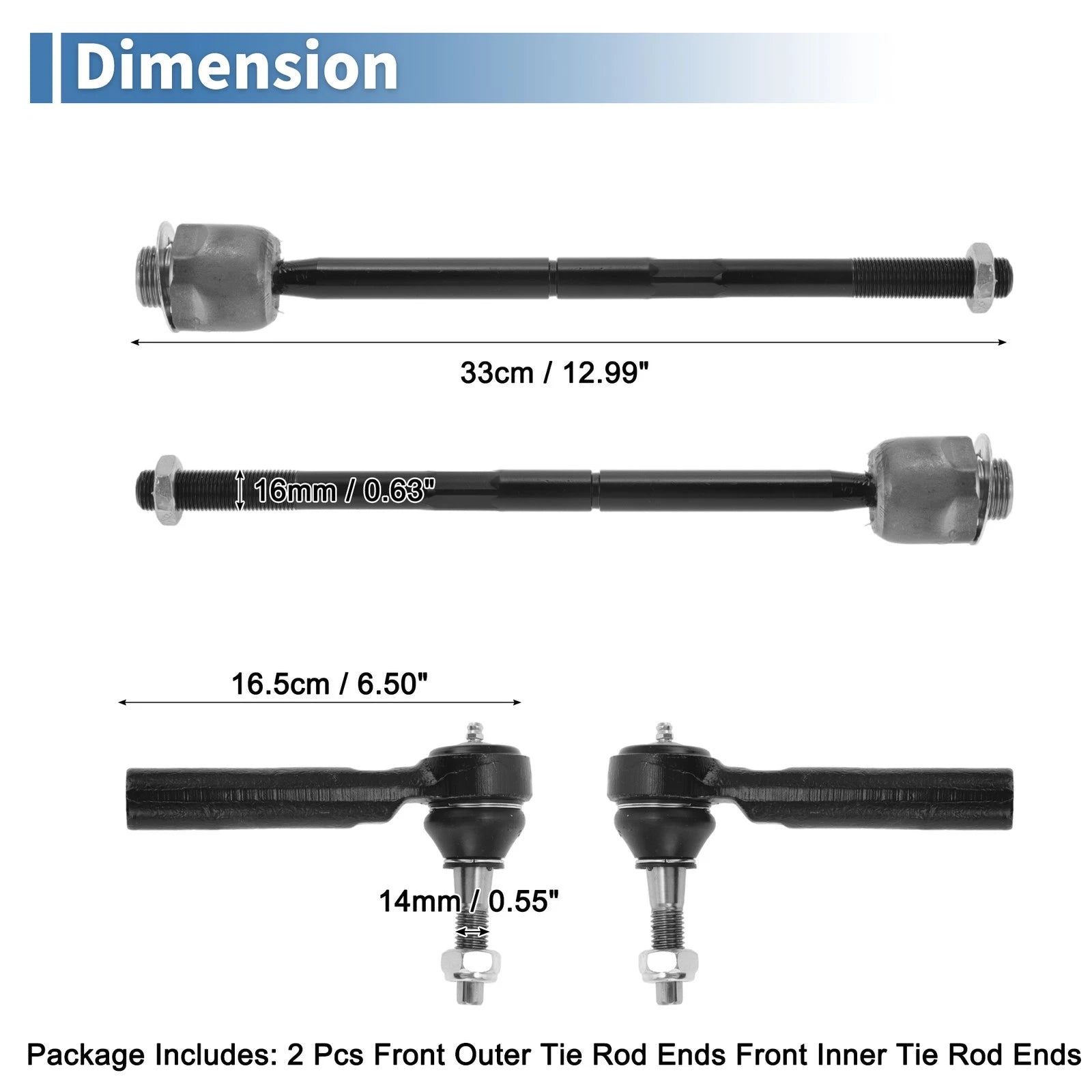 Set of 4 Front Inner Outer Tie Rod End Links for GMC Sierra 1500 (2007–2013) No. ES800223
